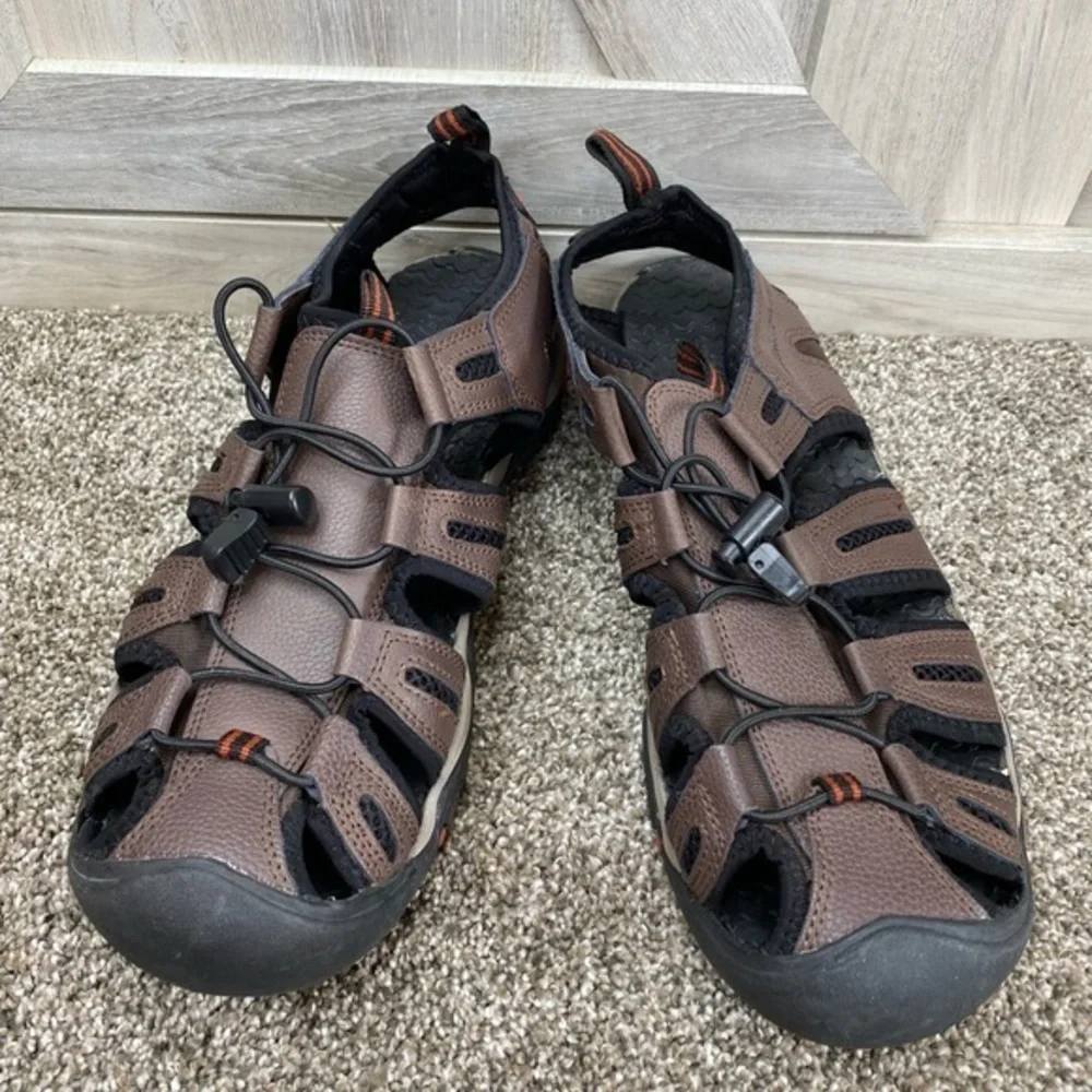 Eddie Bauer Men's Sandals Bump Toe Leather Troy Brown Outdoor Sport US 9